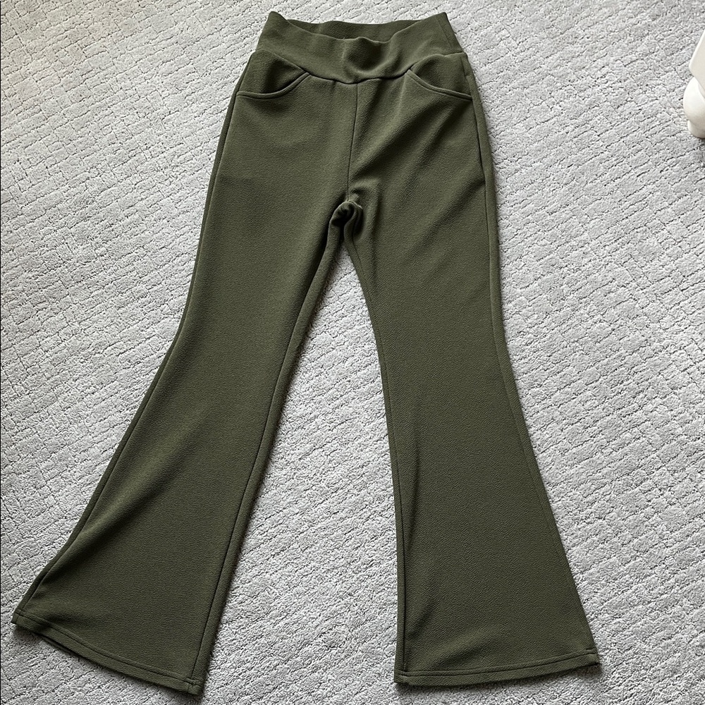 SHEIN Olive Green Flare Trousers